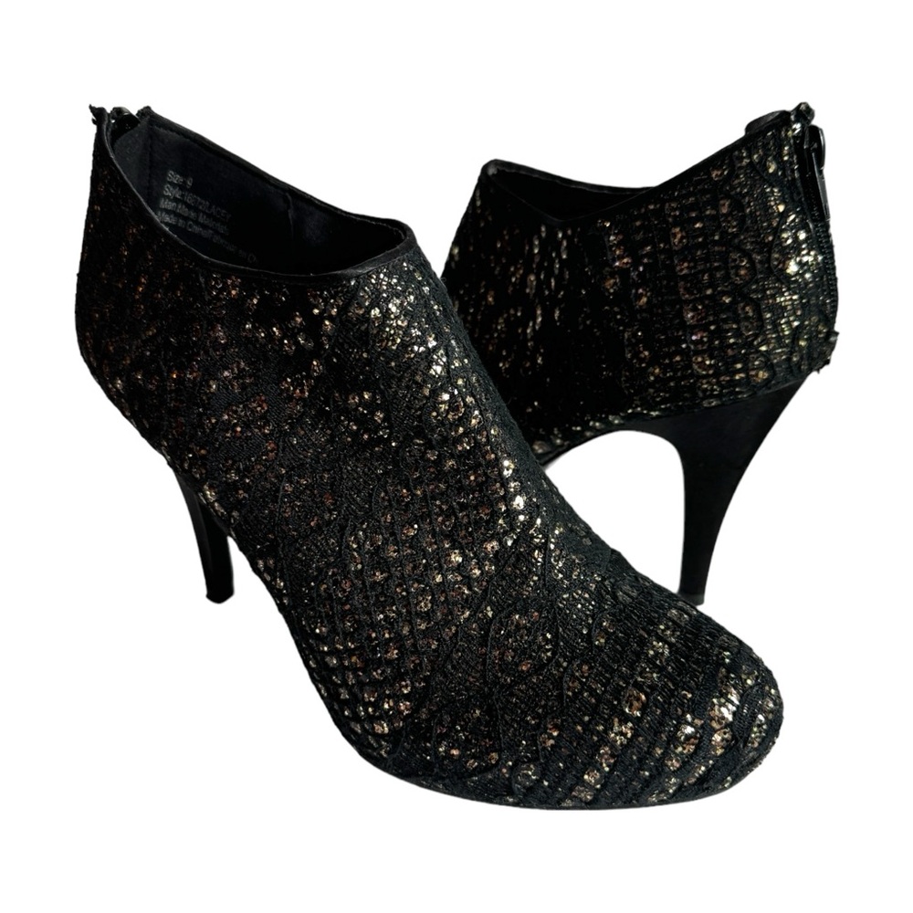 Maurices Lacey Black Ankle Bootie Platform Heels Black Sparkle Size 9 Sequins